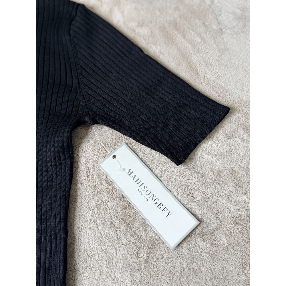 Madison Grey Women’s Ribbed Mock Neck 3/4 Sleeve Top Black NWT Size S - Picture 10 of 16